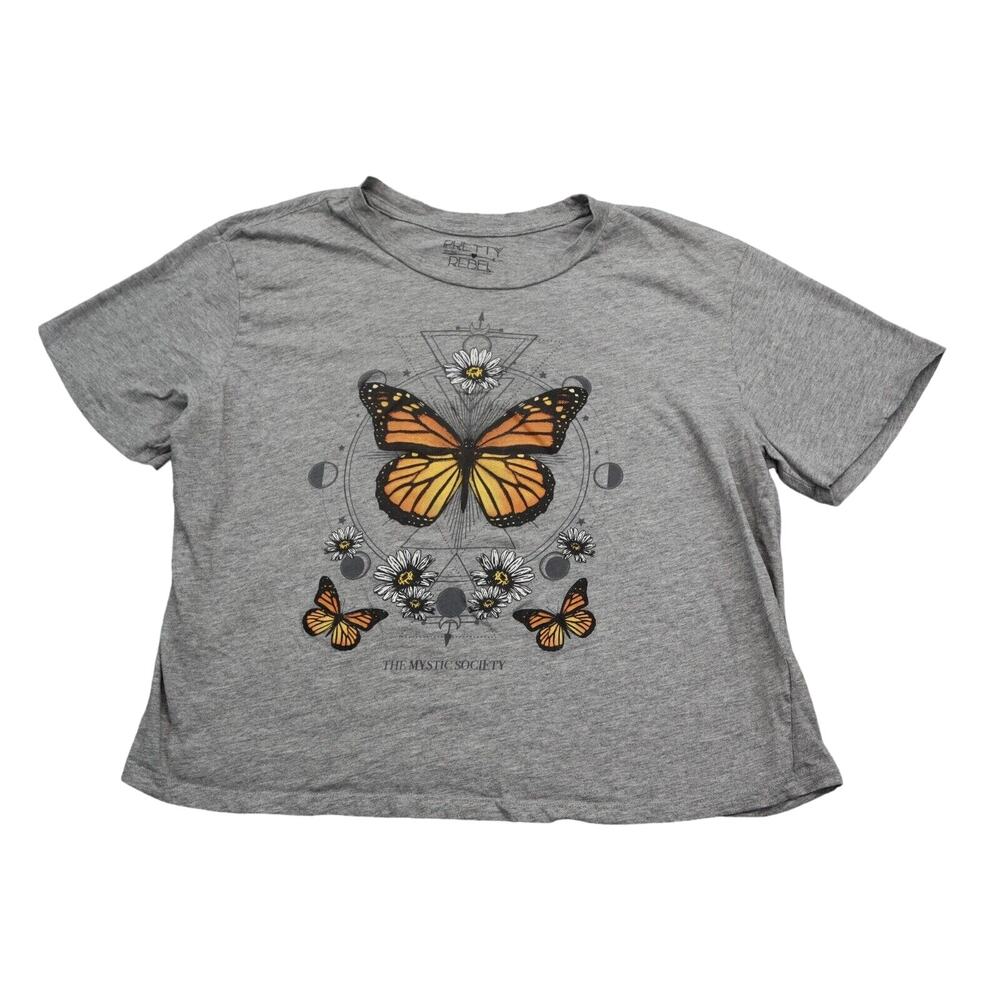 Pretty Rebel Shirt Womens XL Gray Butterfly Short Sleeve Crew Neck Pullover Top